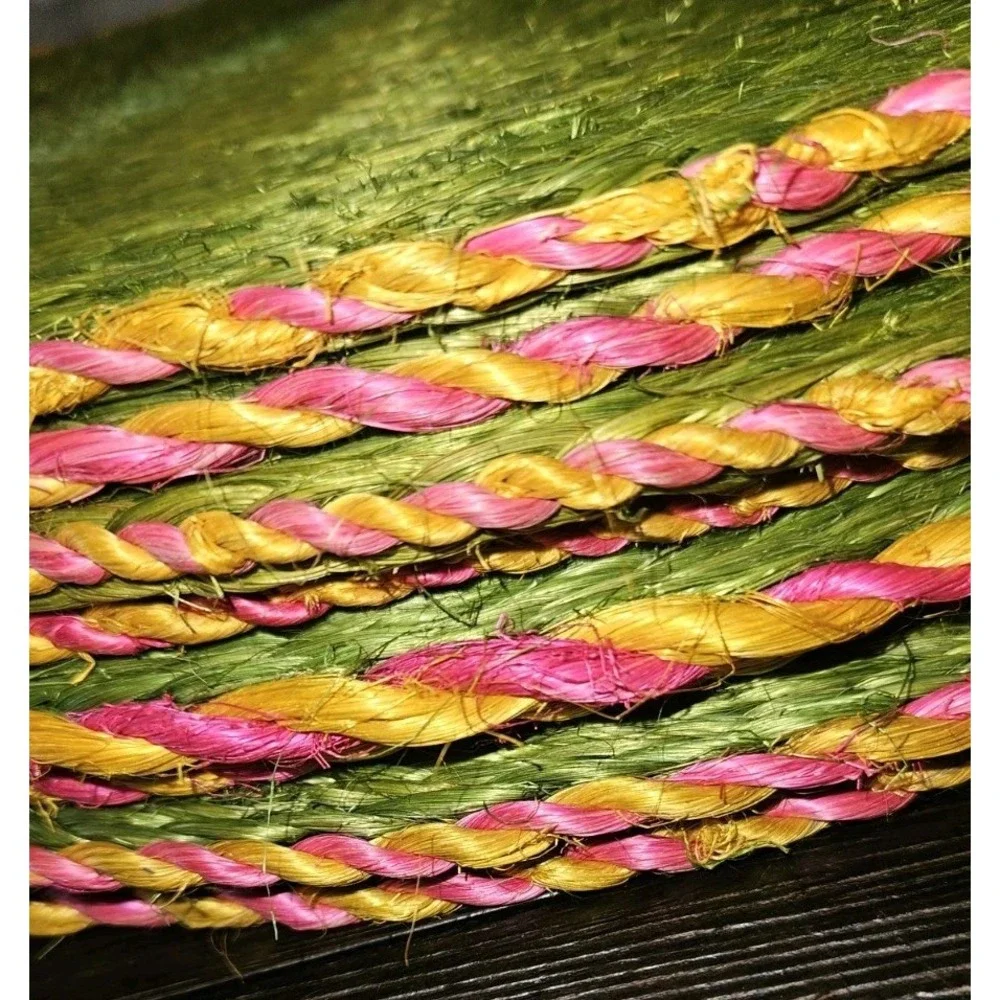 Set of 8 Round Green Jute Placemats Woven Braided 15